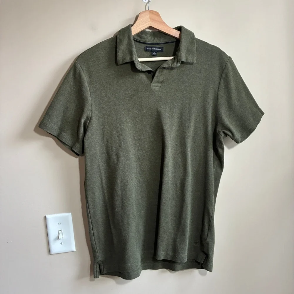 Banana Republic Short Sleeve Polo Shirt Large Olive Green Mens 100% Cotton